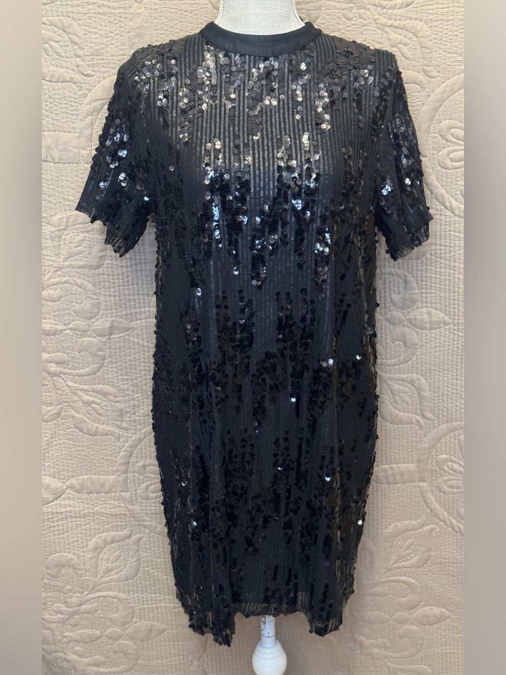 Zara Black Sequin Party, Sparkle, Glow Short Sleeve Shift Dress